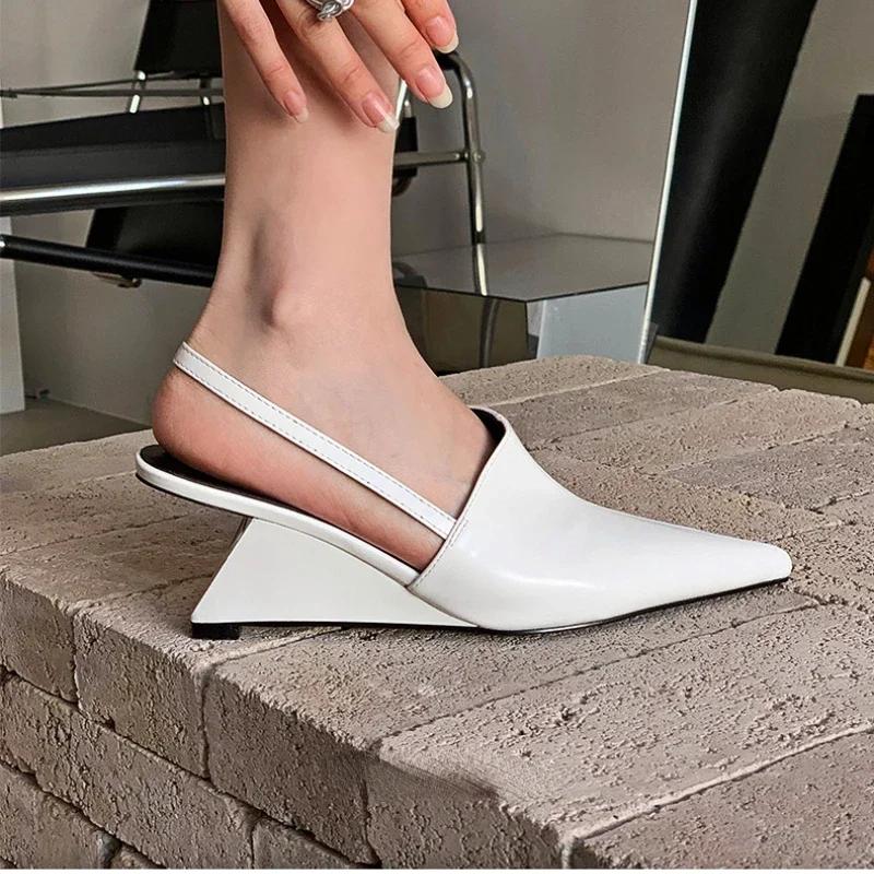 Fashion Wedge Strange Style High Heels Women Sexy Pointy Toe Backstrap Sandals Covered Head Design Party Dress Mules Shoes Women Pumps