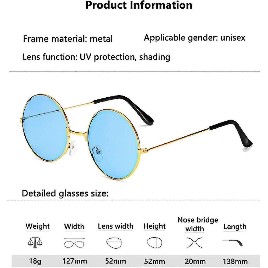 6pcs Round Metal Frame Glasses Retro Hippie Style Multicolor Sunglasses, John's 60s Style Glasses Accessories (gold Frame)