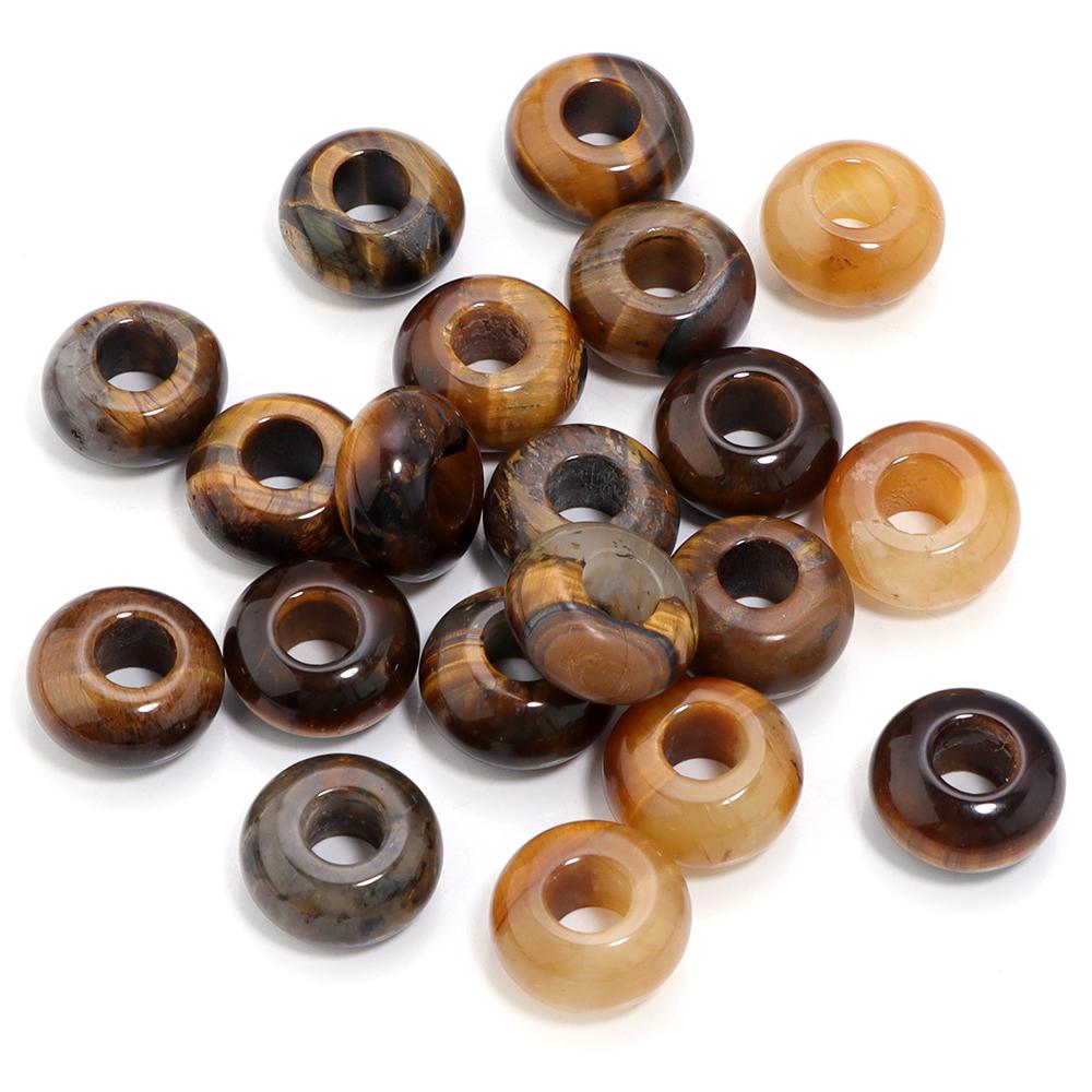 6pcs 14x8mm Natural Stone Beads Amethyst Tiger Eye Agate Jade Abacus Shape Big Hole Loose Beads for Jewelry Making DIY Bracelets