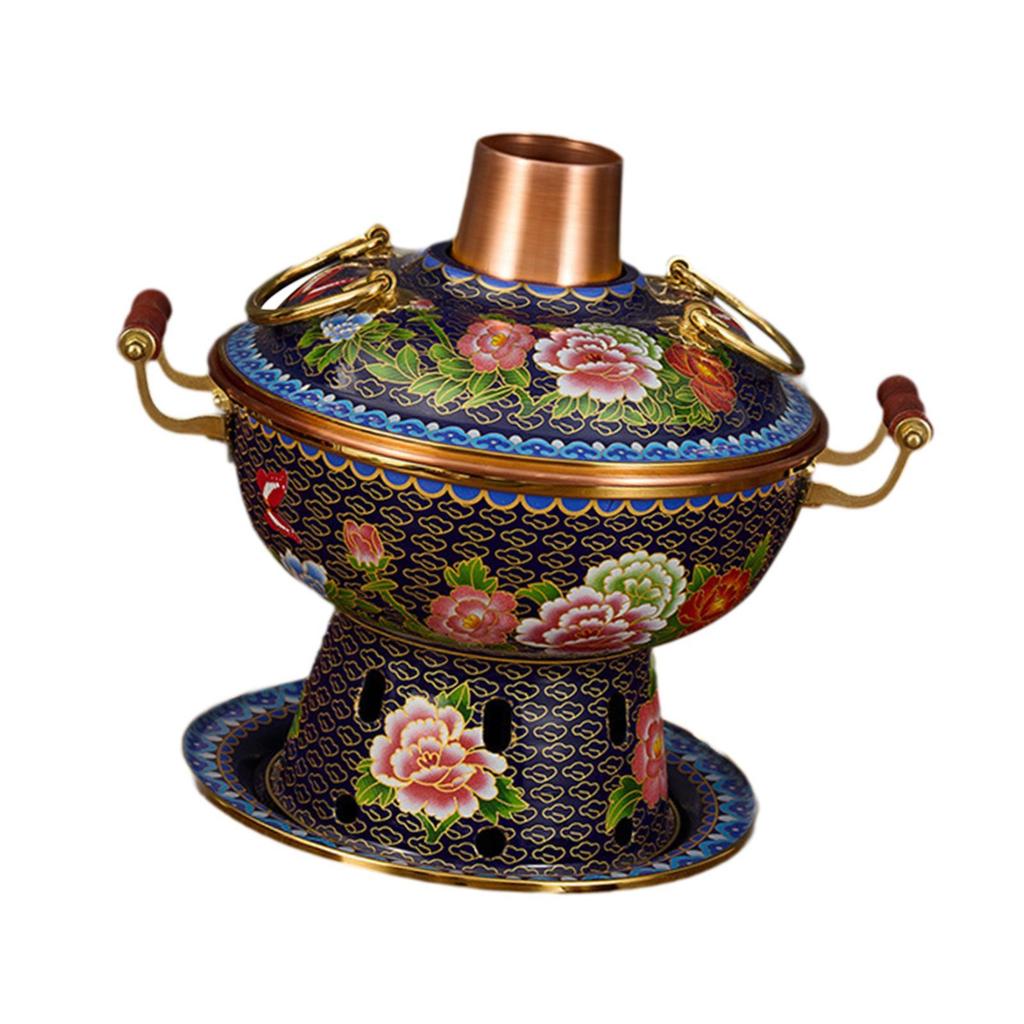 Copper Pot Cookware Sturdy Cloisonne for Restaurant Home Parties Blue
