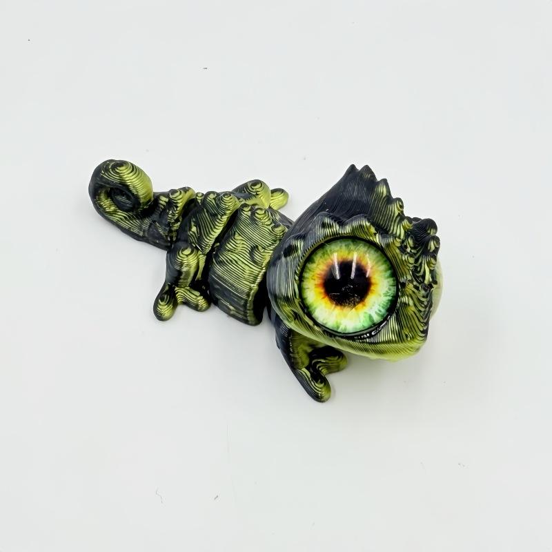 3D Printed Mini Chameleon Figures Movable Joint Big Eyes Lizard Model Fidget Toy Home Decor Desktop Ornament Gift Collection