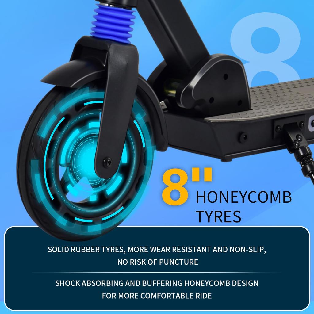 Electric Scooter with LED Display, 8 Inch Foldable E Scooter for Kids & Teens Aged 8-16, 250W Motor, Max Speed 25 Km/h, Adjustable Height