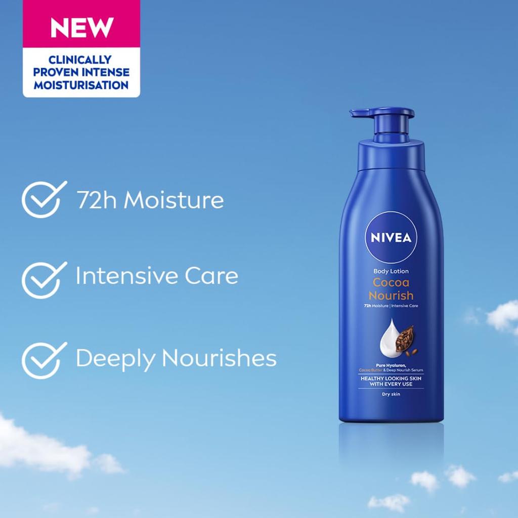 Nivea Balsam do ciała Cocoa Nourish 400ml Dla skóry bardzo suchej Z serum głęboko nawilżającym i olejem kokosowym | 48H Nawilżenie | Nietłusta konsystencja