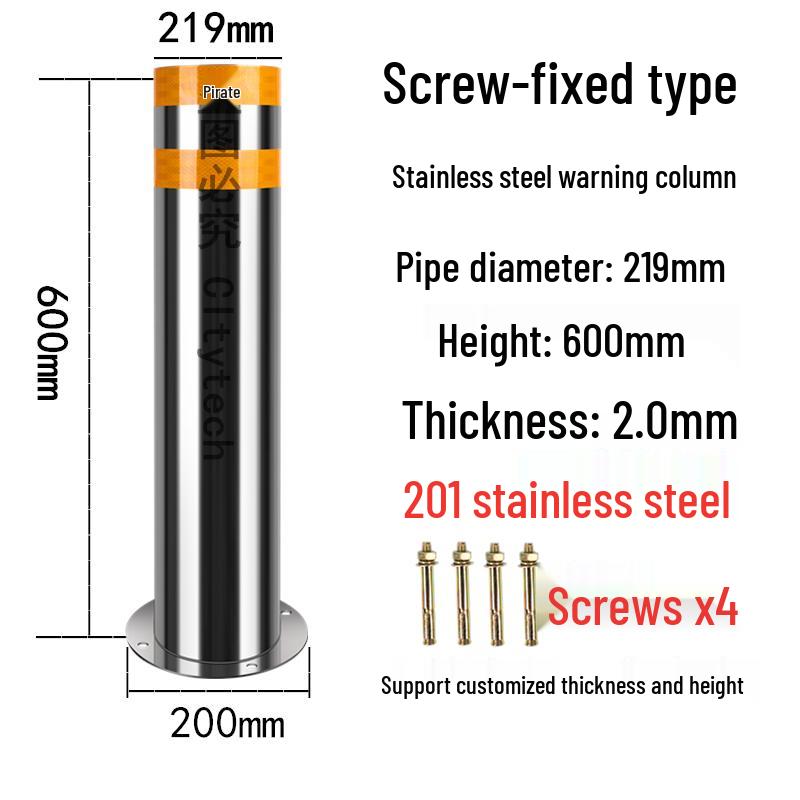 Stainless Steel Reflective Bollard: Thickened Anti-Collision Road Post, 304 Steel Parking Space Isolation Post.