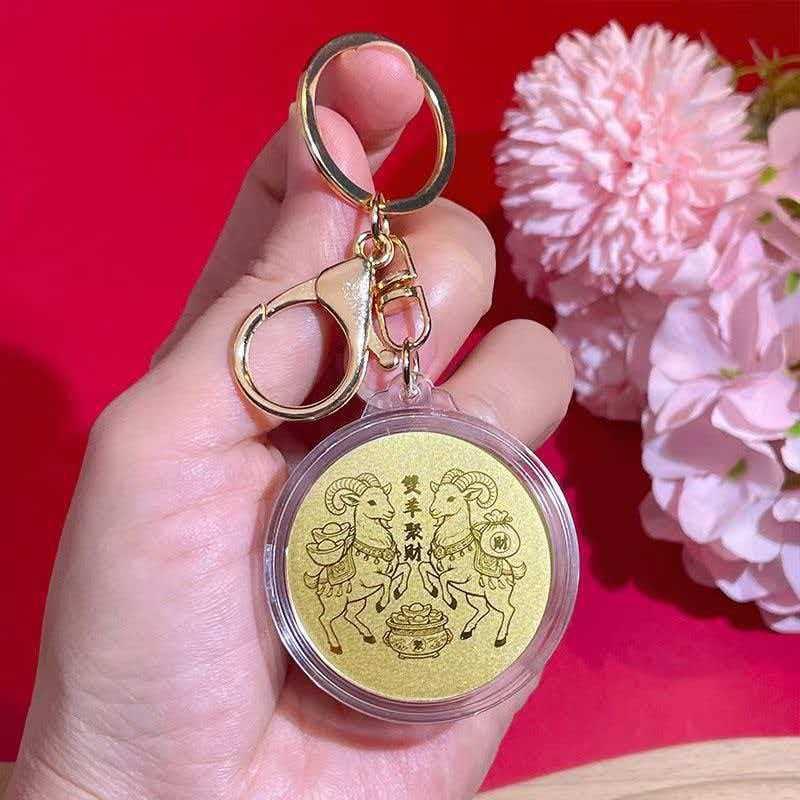 2027 Year of the Goat Gold Foil Lucky Pendant Fine Engraved Design Good Fortune Charm for Collectible Gift Jewelry