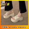 Fairy thick-soled heightening beach with skirt sandals 2025 new fashion rhinestone cover toe cool slippers woman