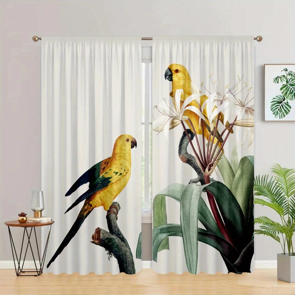 2 stuks Tropische Plant Cactus Gordijnen Bladerpatroon Botanisch Bedrukt Gordijnroedezak Raambekleding Voor Woonkamer Keuken