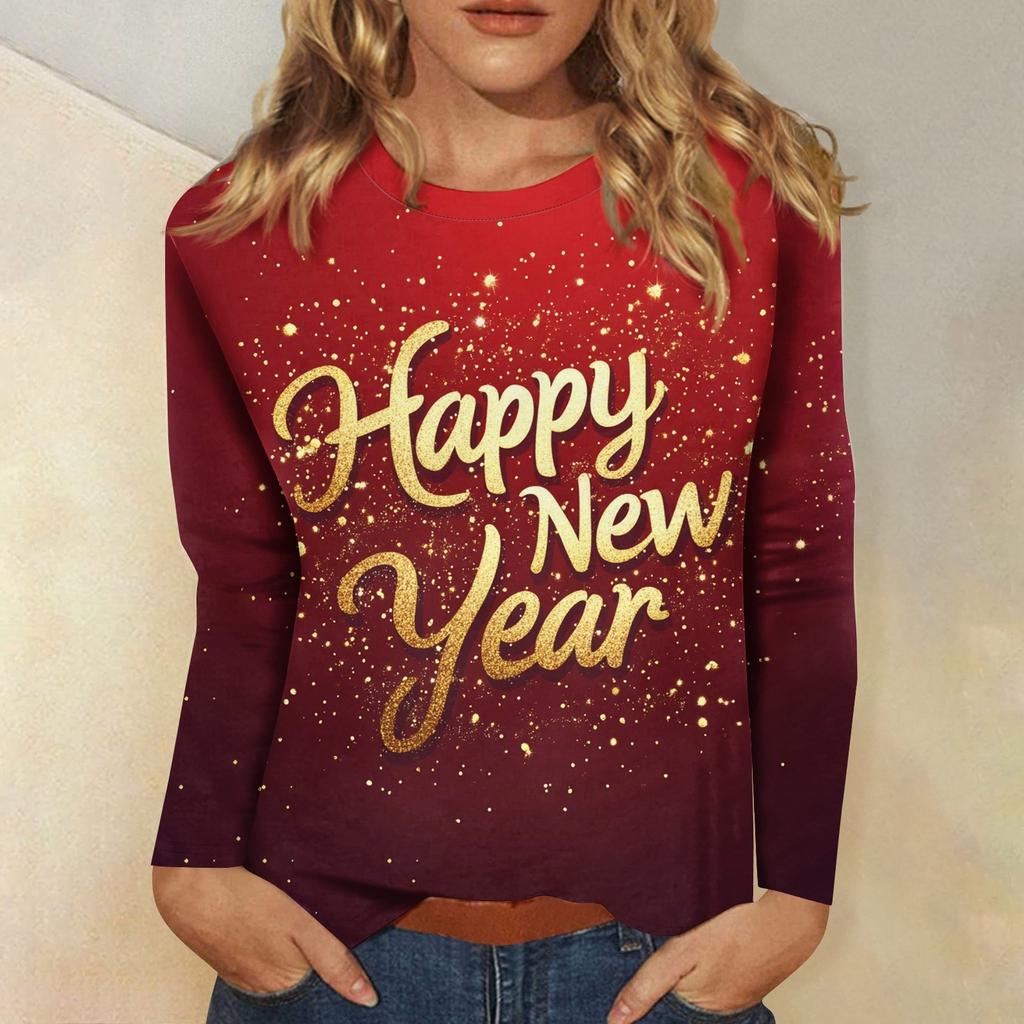 Women's And Winter Round Neck Long Sleeve T-Shirt Printed Top