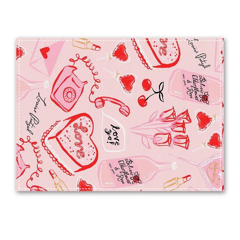 1PC Heart Placemat Dining Table Decor Linen Tableware Coaster Kitchen Accessories For Valentine's Day Couple Confession Lover