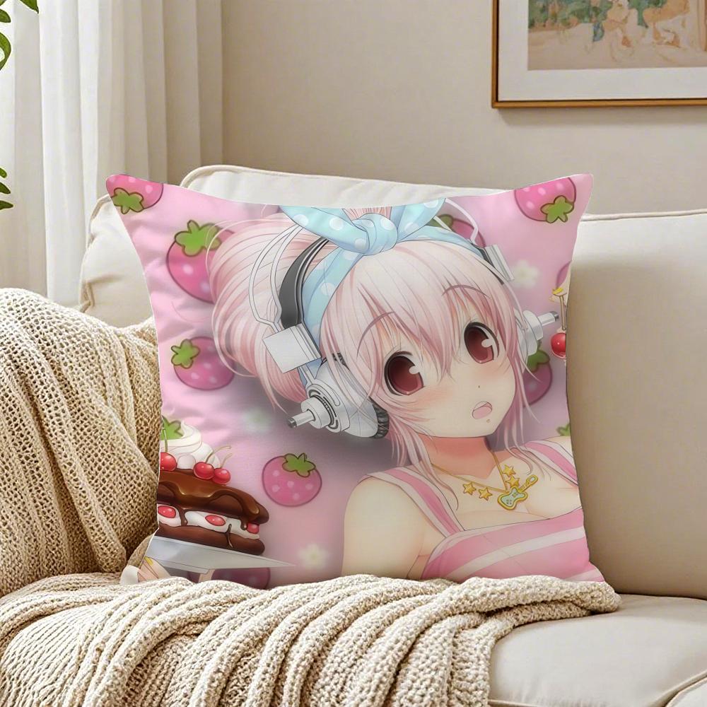 game character idol SSuper SSonico Cushion Cover Pillowcase Antidustmite living Room Sofa Decor Cushion Room