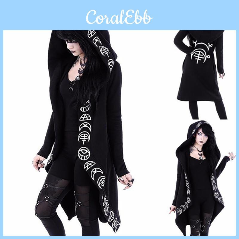 Elegant Gothic Women Moon Print Cardigan With Long Sleeves Hooded Coat Perfect For Fall And Winter
