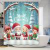 GAESanta and Elves Shower Curtain with Holiday Greeting, Blue Winter Scene with Gift Boxes for Family Christmas Bathroom Decor