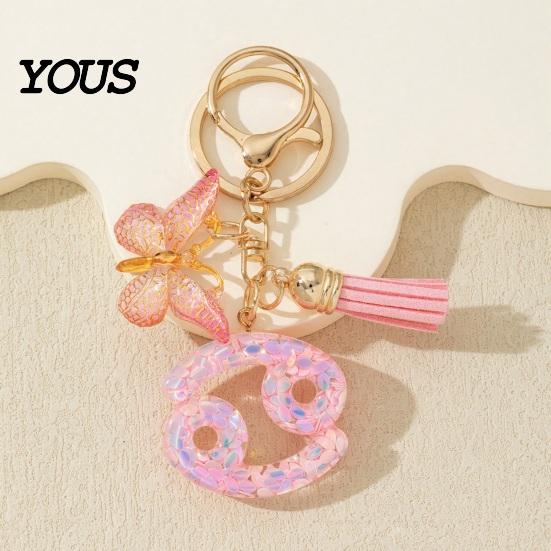 Lightweight Keychain Pendant, The Zodiac Charm with Butterfly Durable Tassel, Metal Keyring for Handbag Backpack Bag Pendant Small