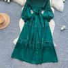 Retro Palace Style Dress for Women In Autumn and Winter A High-end Feel and Straps Waist Cinching Hollow Out Splicing Elegant Long Women Dress