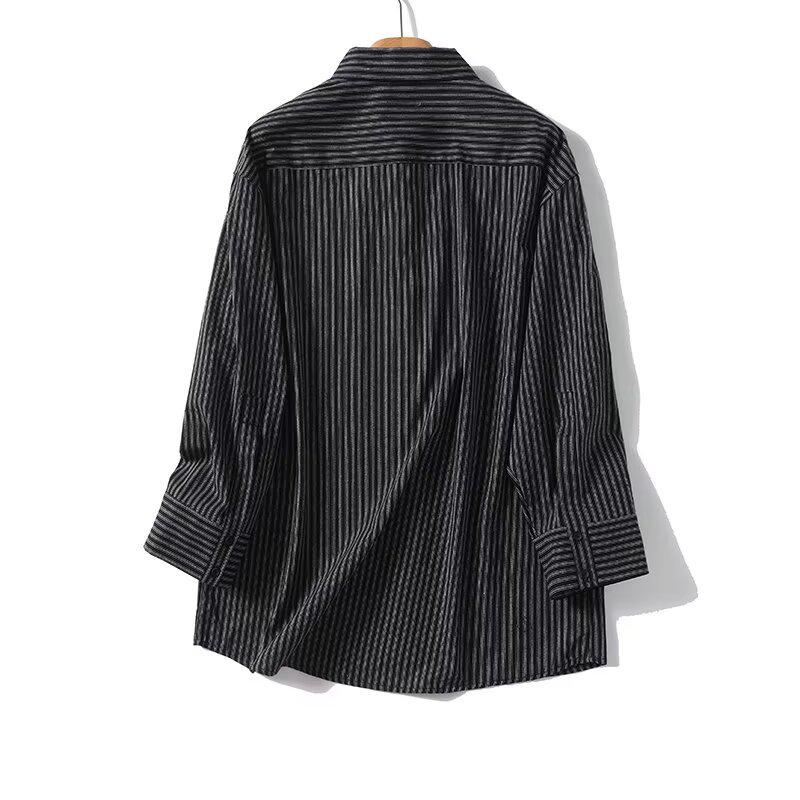2025 Spring Women's Striped Print Loose Single-Breasted Lapel Shirt