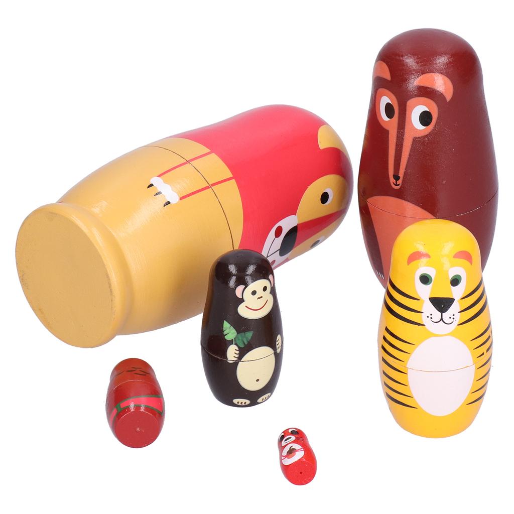 6Pcs Russian Nesting Dolls Kit Wooden Cartoon Animal Pattern Ornament Children s Festival Gifts