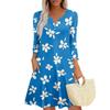 Women's Summer Dress Loose V Neck Three-quarter Sleeve Sundress With Pockets Dress