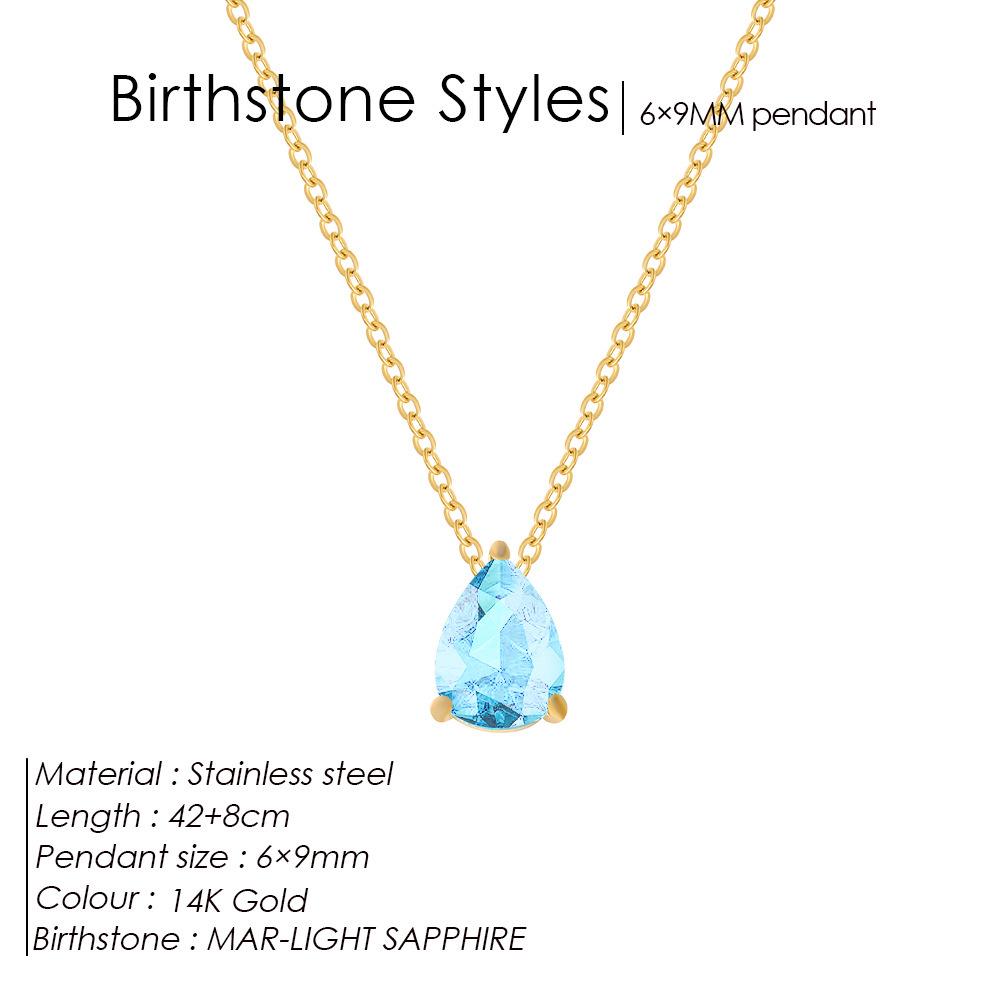 Teardrop Pear-Shaped Zircon Necklace, Titanium Steel with December Birthstone, Non-Fading Vacuum-Plated Jewelry