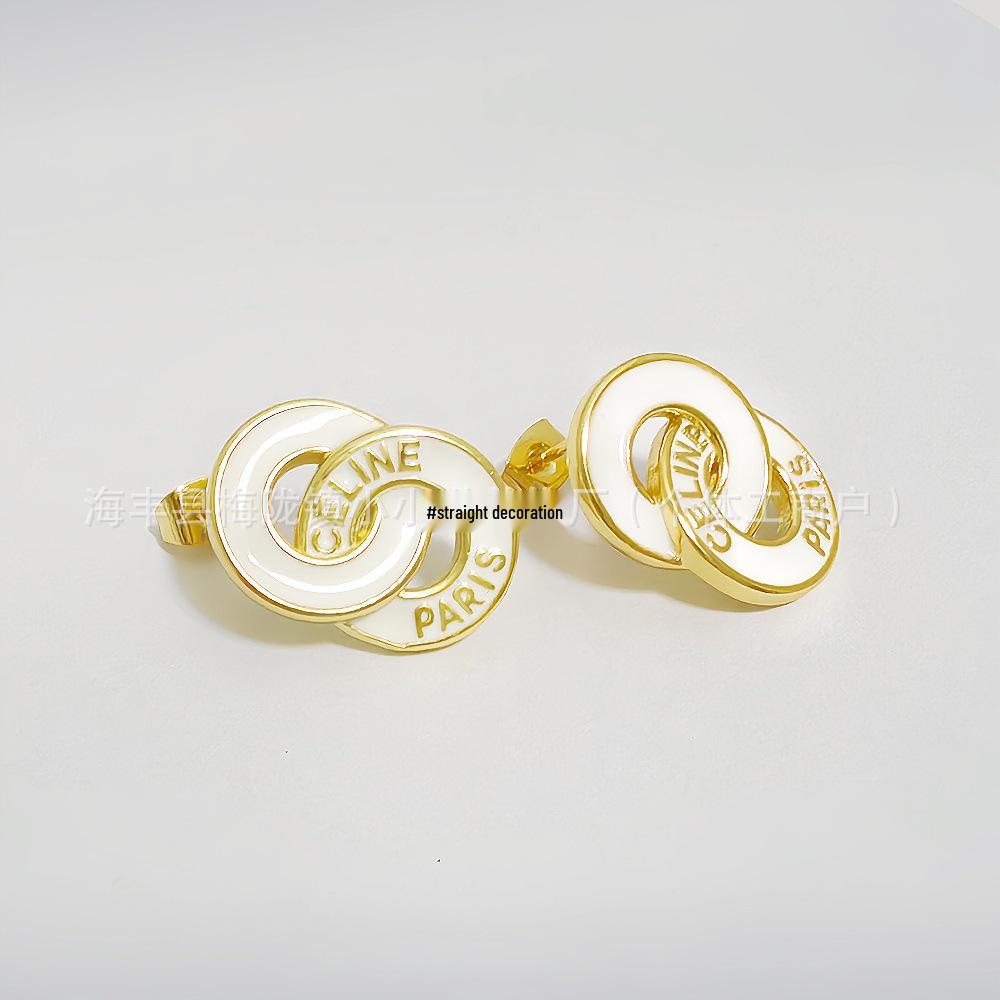 CELI High-End Black & White Geometric Double Circle Earrings - Simple, Fashionable, Retro French Style