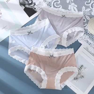 Ice Silk Cotton Lace Edge Girls' Underwear Breathable Mesh Antibacterial Thin Mid Waist Women's Triangle Panties