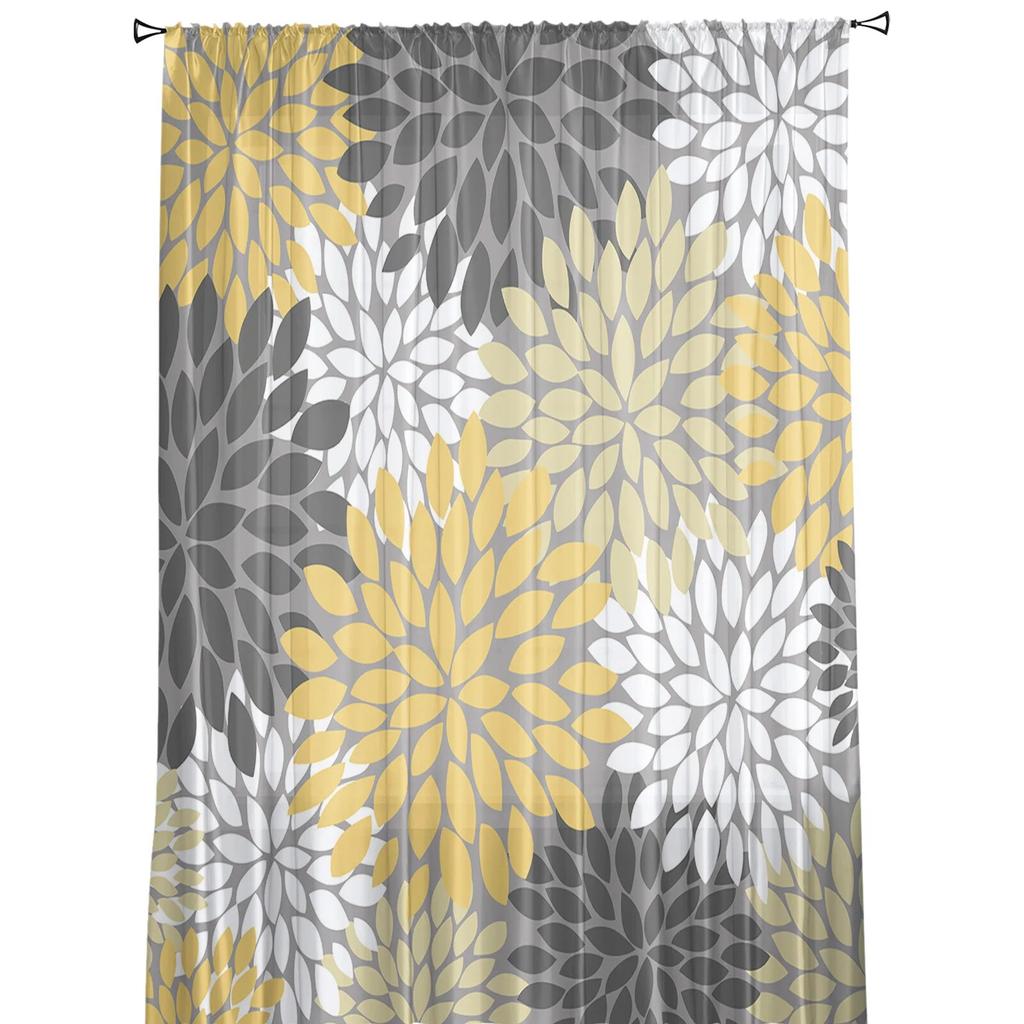 Perdele din tul cu flori galbene de culoare vintage Dahlia pentru sufragerie perdele transparente pentru dormitor perdea fereastră de bucătărie