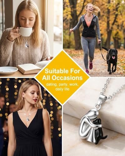 DAFNE Girl and Dog Hug Necklace Pet Theme Pendant Gift for Daughter Girlfriend Friend Black