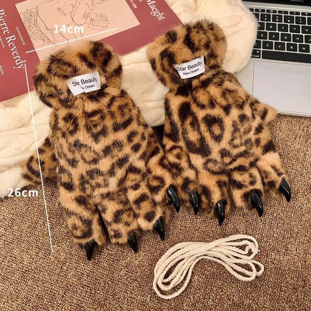 Winter Warm Furry Gloves Spicy Girl Leopard Print Tiger Claw Gloves Thickened Cosplay Cool Props Five Finger Gloves Women Gift