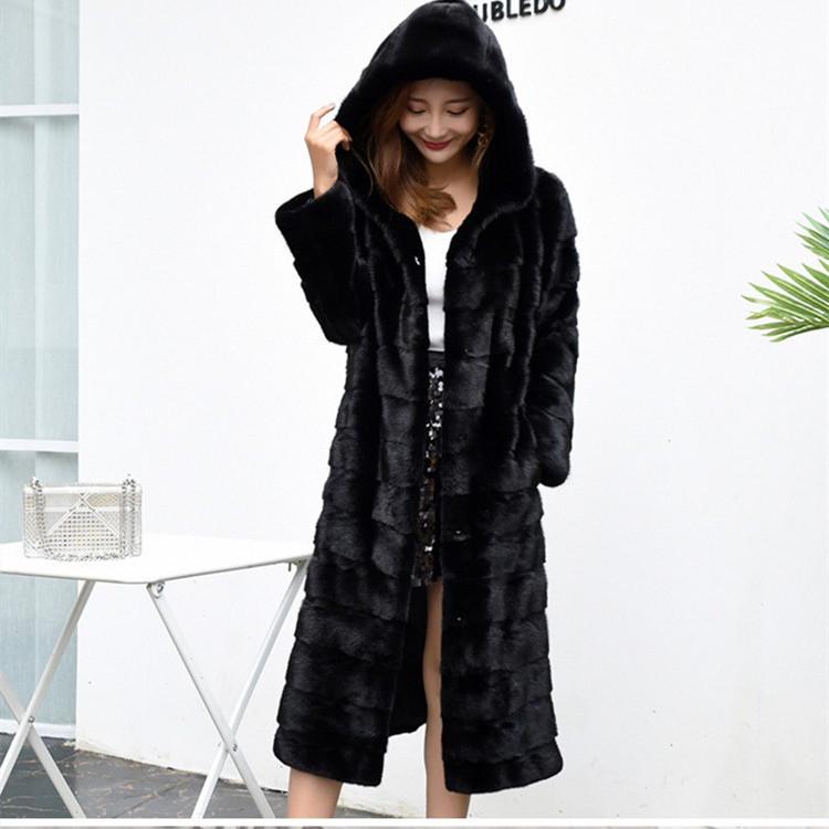 2024 Women's Faux Mink Fur Hooded Long Coat – Slim Fit