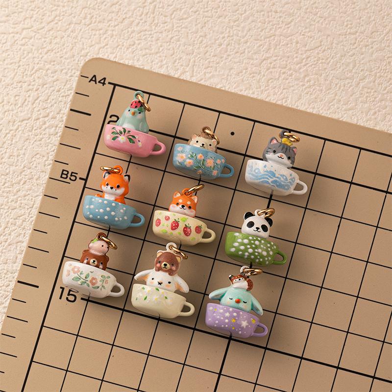 Cartoon Teacup Animal Series Pendant Necklace Cute Diy Fox Penguin Rabbit Panda Hedgehog 3D Pendant Jewelry Accessories