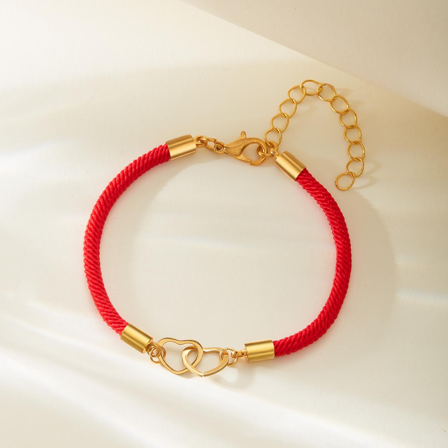 Fashion Stainless Steel Heart Charm Bracelet for Women Men Handmade Lucky Red Rope Adjustable Bracelet Couple Jewelry Party Gift