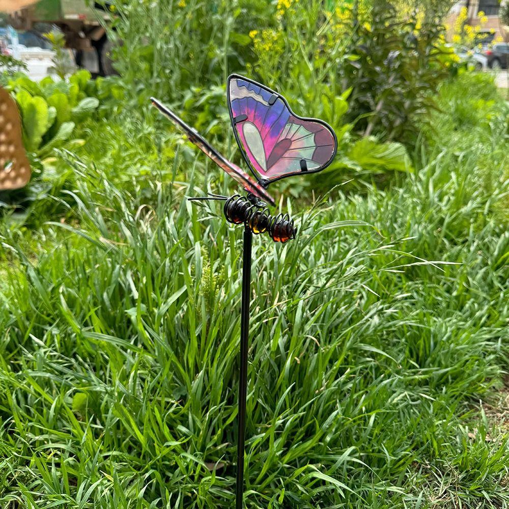 Micro Landscapes Decoration Metal Dragonfly Garden Stake Creative Colorful Garden Pile Art Luminous Ground Stake Flower Pot