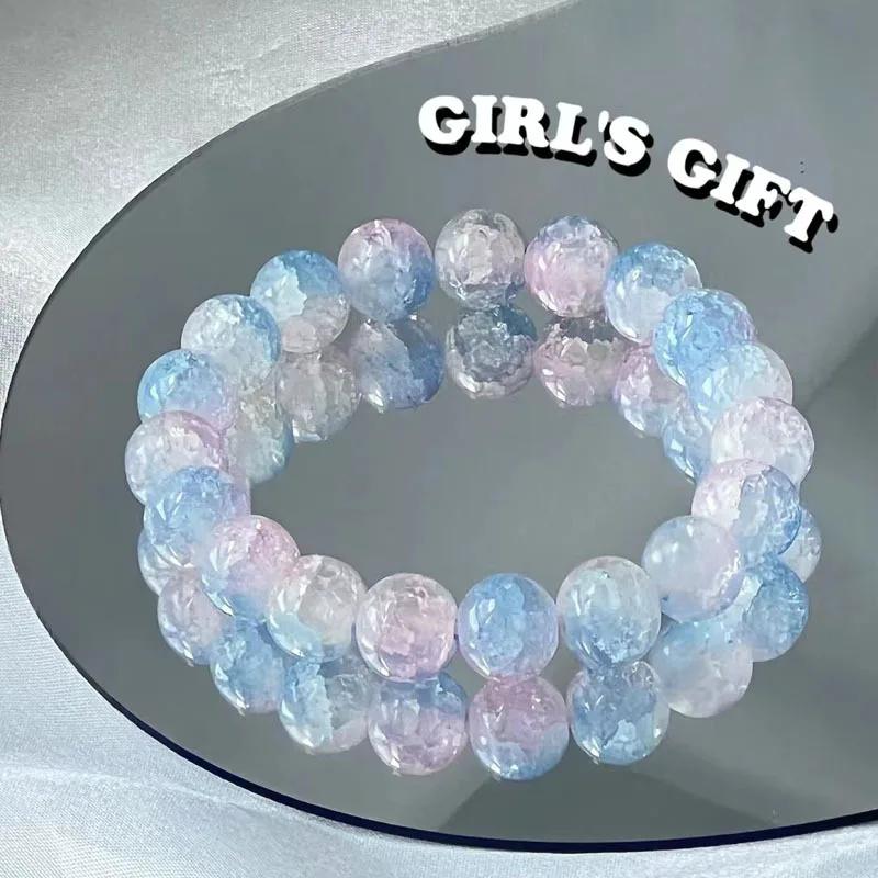 

Cute Charm Cherry Rhinestone Round Ball Couple Bracelet for Women Men Personality Trend Colorful Stone Jewelry Friendship Gift 19cm білий