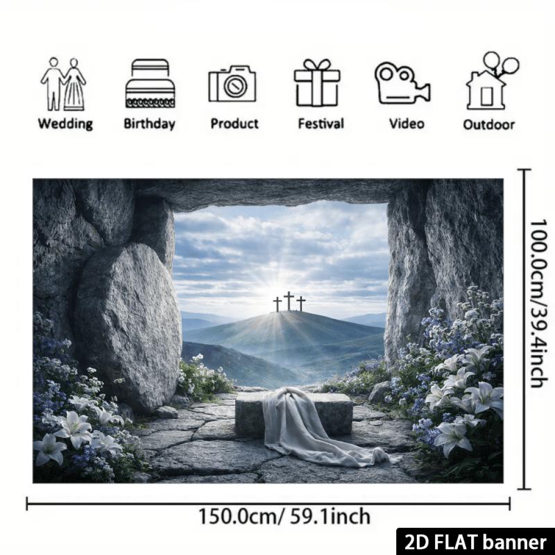 2D Flat Surface 1-piece Religious Empty Tomb Background Cloth Suitable for Indoor and Outdoor Church Activities