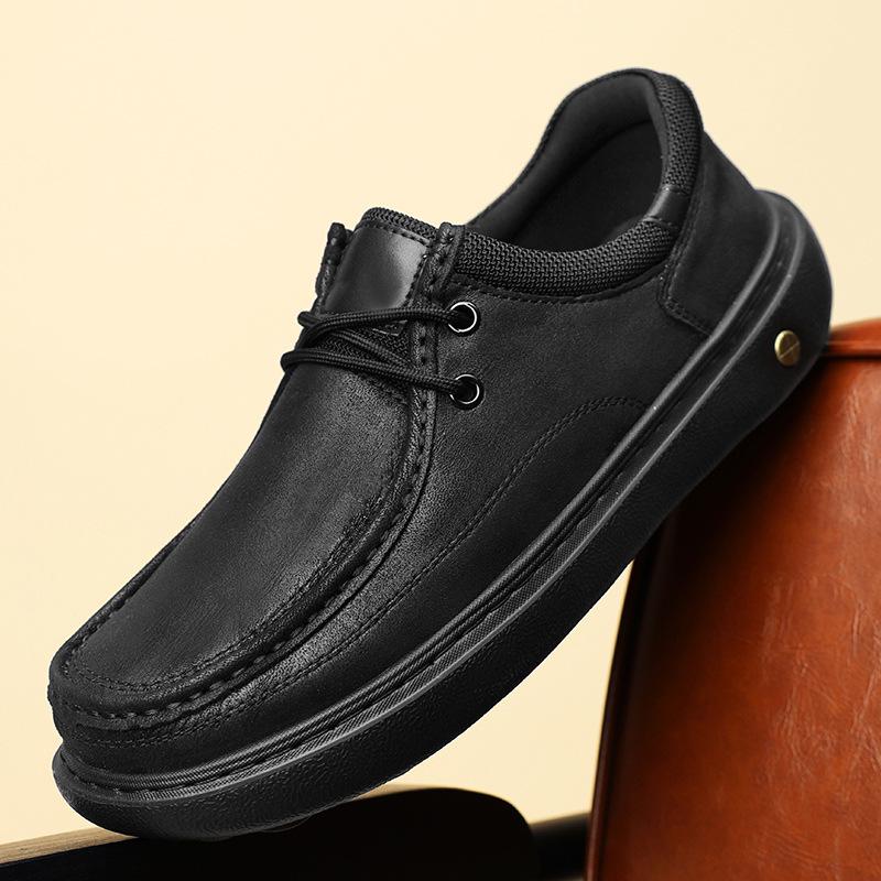 2026 Matte Leather Men's Casual Shoes - Lightweight, Wear-Resistant, Retro Style with Thick Sole - Trendy Spring Driving Footwear
