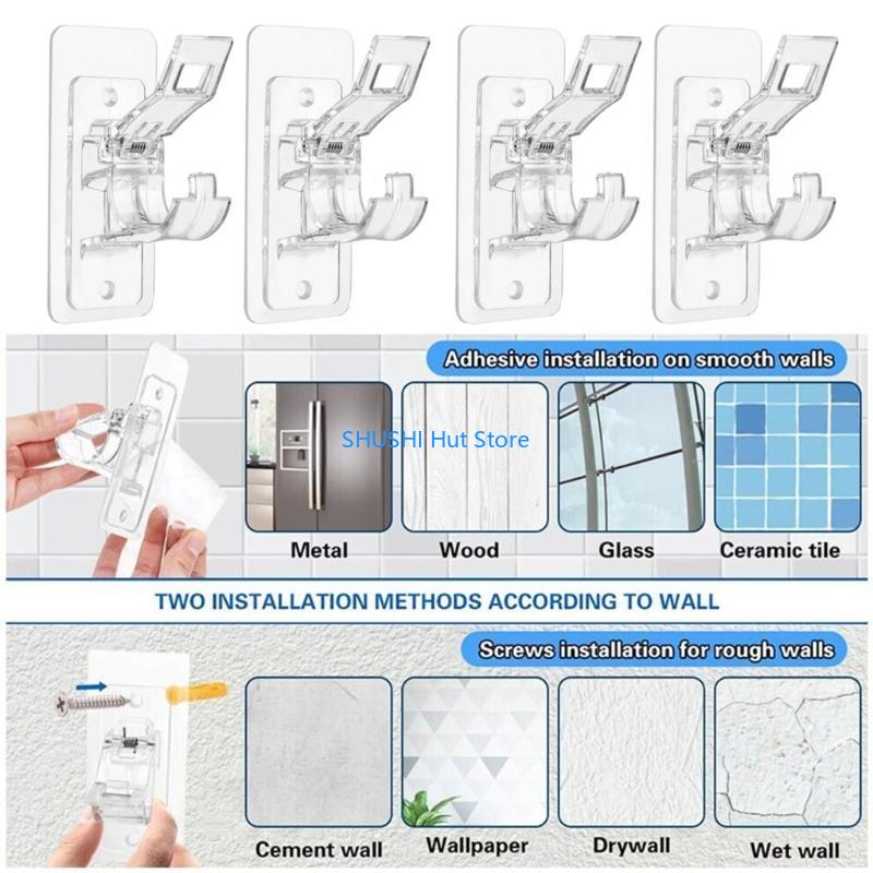 Simple Curtain Rod Brackets No Drilling, ABS for Living Room D57B