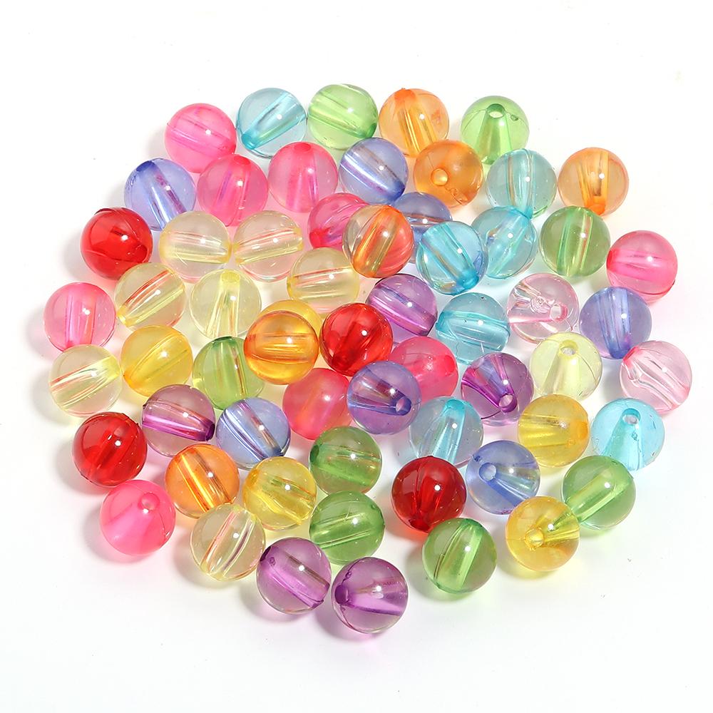 50-100pcs/lot Transparent Acrylic Round Beads Mixed Color Loose Beads For DIY Bracelets Necklace Jewelry Making Accessories
