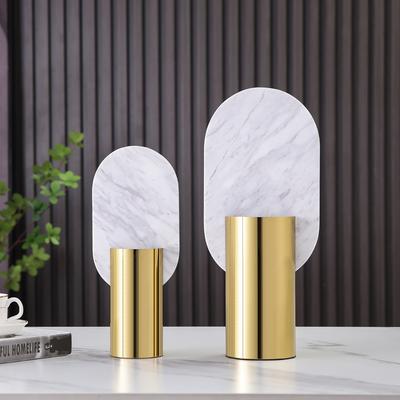 Metal Vase Stainless Steel Flowerpot Geometric Elliptical Marble Flower Vase Flower Arrangement Accessories Home Decoration