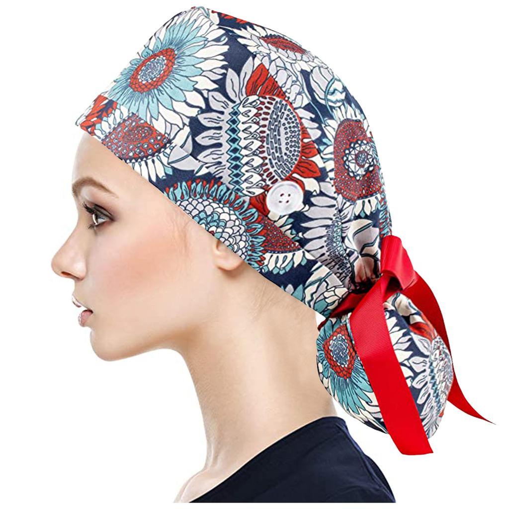 Cheap Scrub Cap With Buttons Bouffant Hat With Sweatband for Womens and