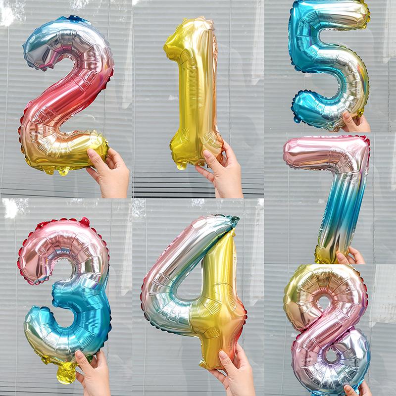 16-tums Regnbågsfärgad Sifferballong för Baby's Första Födelsedag eller Jubileumsfirande Dekorationer