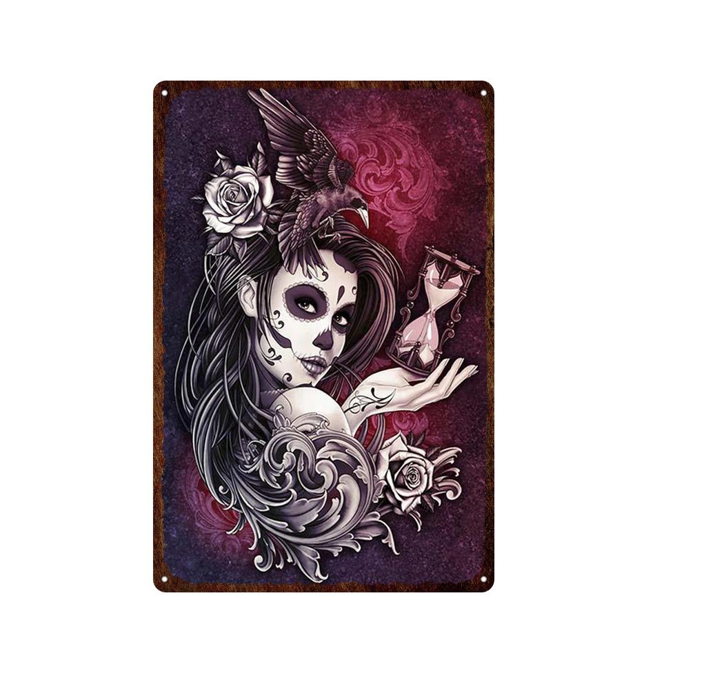 Skeleton Skull Tin Signs Mexican Festival Day of The Dead Tin Sign Vintage Metal Painting Poster Bar Man Cave Wall Plaques Decor