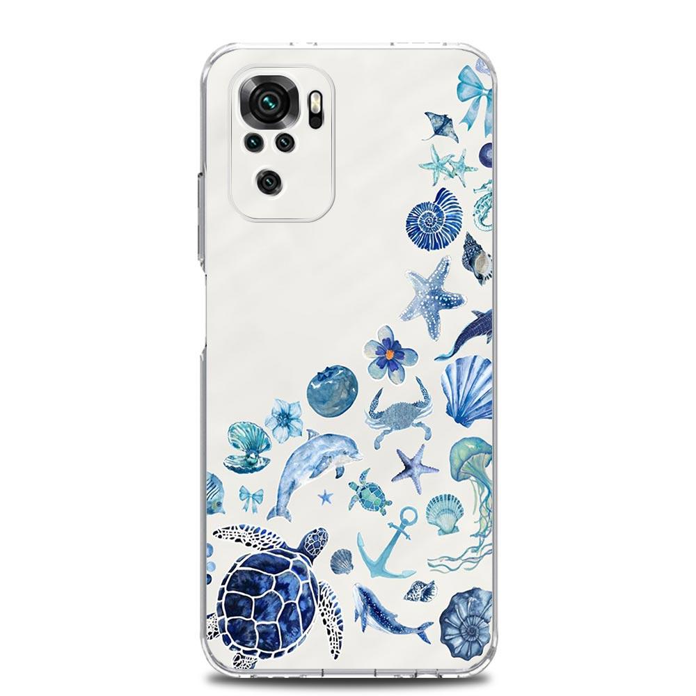 Phone Case For Xiaomi Redmi Note 14 13 12 4G 9S 9 10 11 Pro Plus 5G 14C 13C 12C 10C 9A Clear Soft TPU Cover Blue Ocean Animals