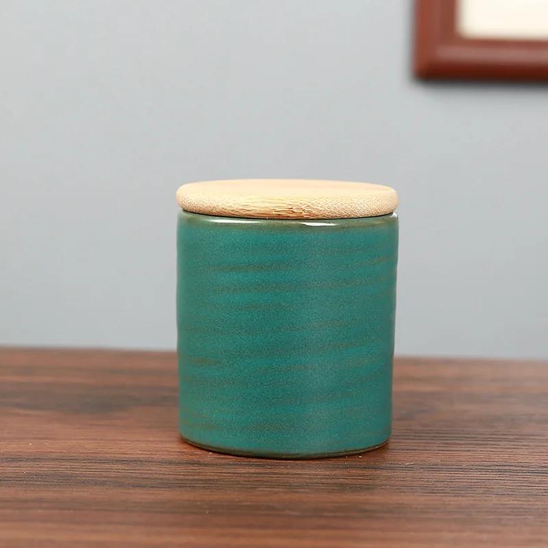 Chinese-style Ceramic Tea Storage Jar Bamboo Lid Open Ru Kiln Jar Chinese-style Moisture-proof Mini Tea Tin Tea Organizer