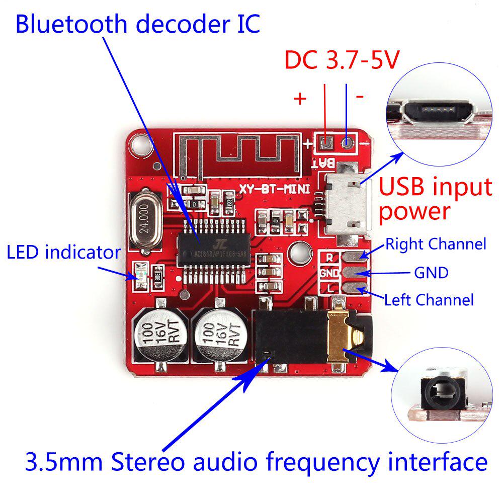 Wireless Bluetooth 5.0 Audio Receiver Decoder Stereo Board DC3.7-24V