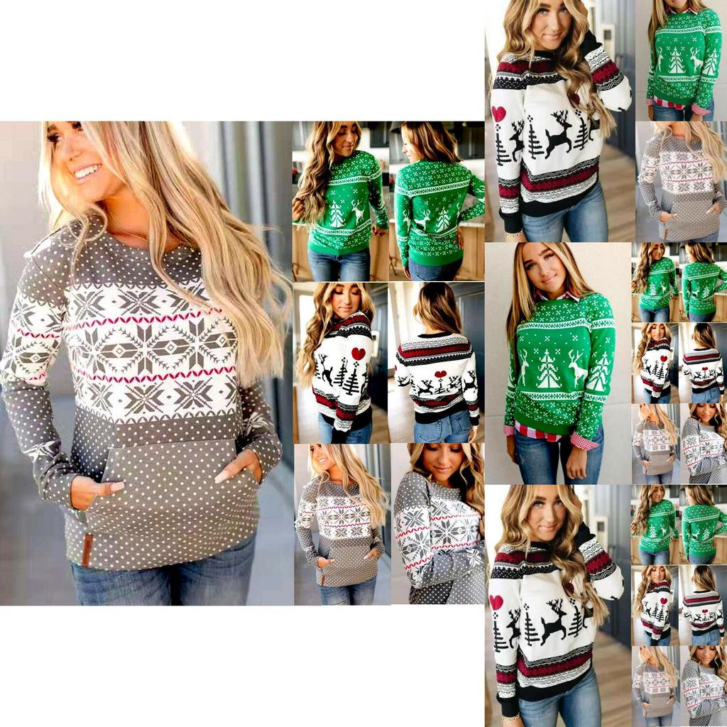 Loose Christmas Women Xmas Pullover Jumper Sweater Long Sleeve Top Sweatershirt