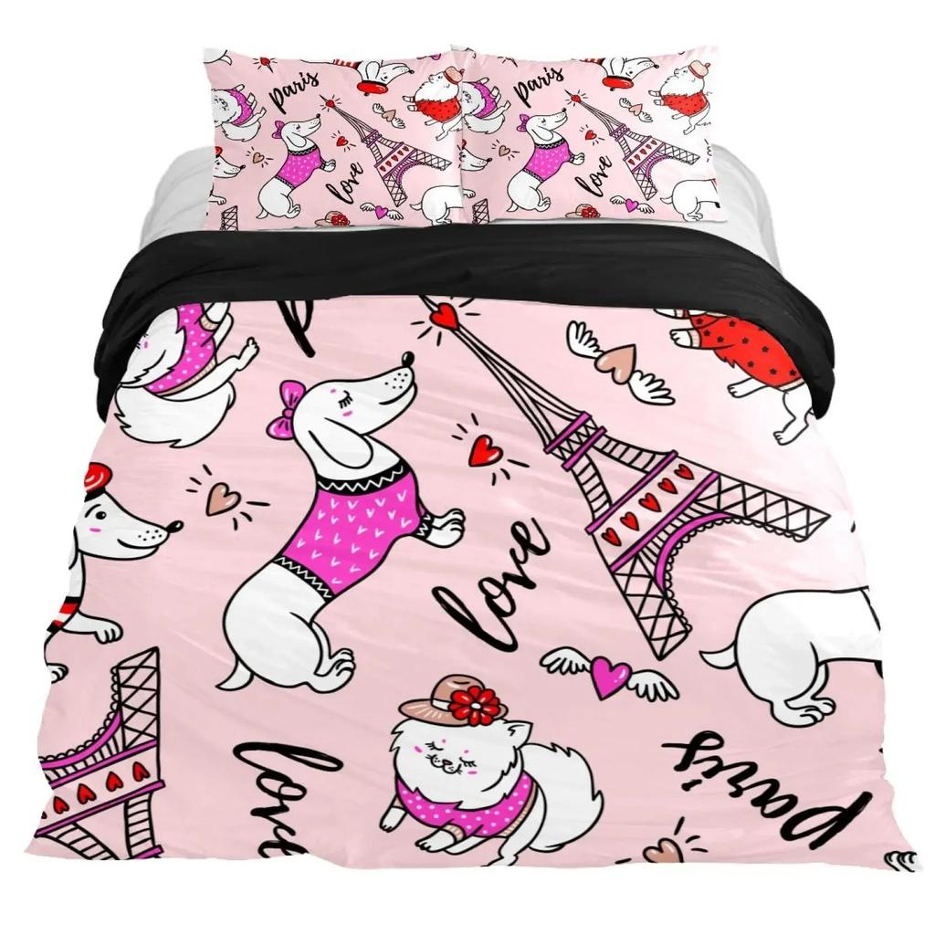 Dachshund Duvet Cover Collection Cartoon Style Dachshunds King Size Bedding Collection For Dog Lovers Kids Teens 23Pcs Twin Comforter Cover