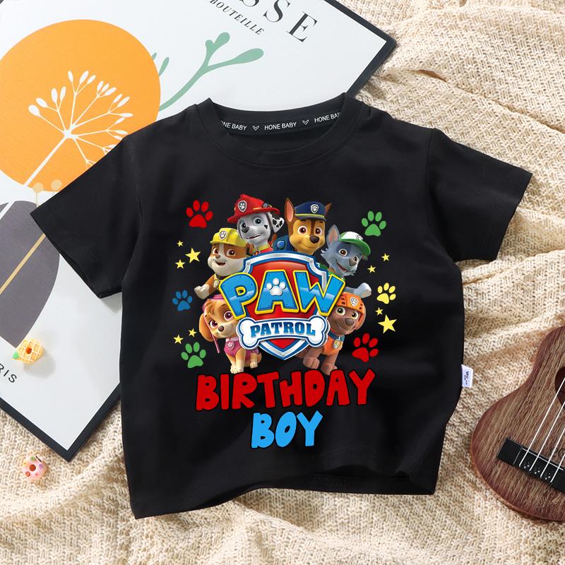 Paw Patrols Children Birthday Number T Shirt Clothes Party Cartoon Figure Print Boys T-Shirt White Short Sleeve Tops Tee Gift