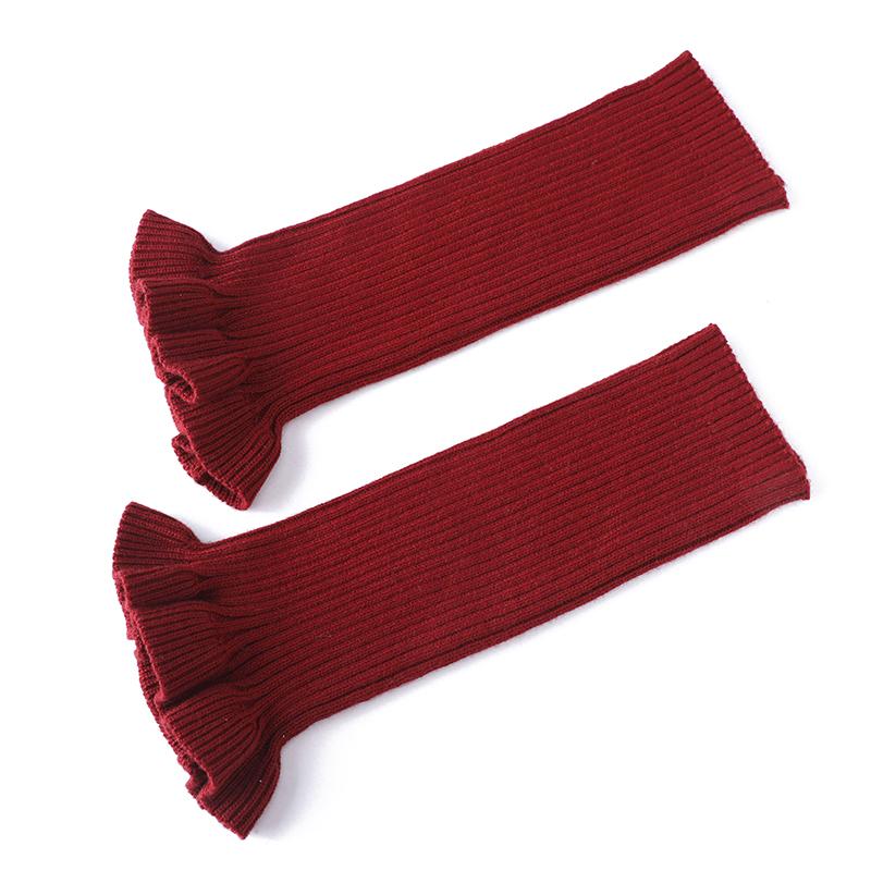 Autumn&Winter Solid Color Horn Knitted Stacked Stocking Women's Vertical Strip Warm Woolen Socks Cover Mushroom Lace Leg Cover