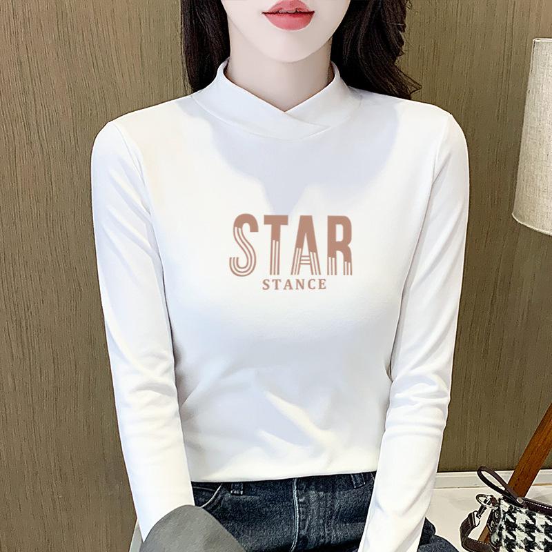 2025 Women's Semi-High Neck Warm Slim-Fit Long-Sleeve T-Shirt for Autumn/Winter