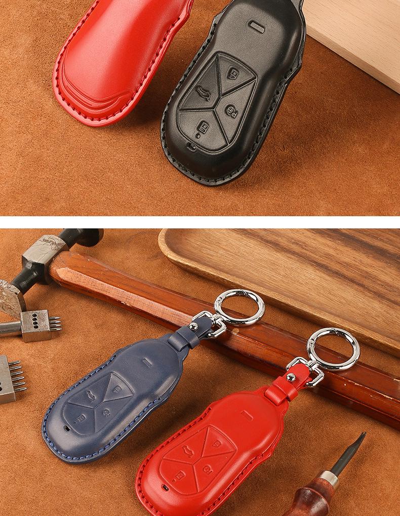 Genuine Leather Car Key Case for Xpeng P7, G3i, P5 - Handmade Cowhide High-End Retro Keychain Cover