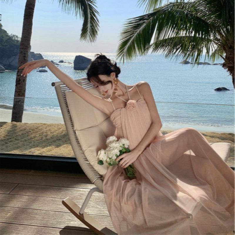 Sommer Neues Reines Verlangen Kleid Hose Meeresurlaub Hautton Netz Fee Trägerrock Mädchen